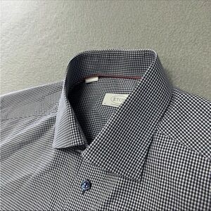 Eton Contemporary Shirt 41 16 Men's Button Up Long Sleeve White Blue Check